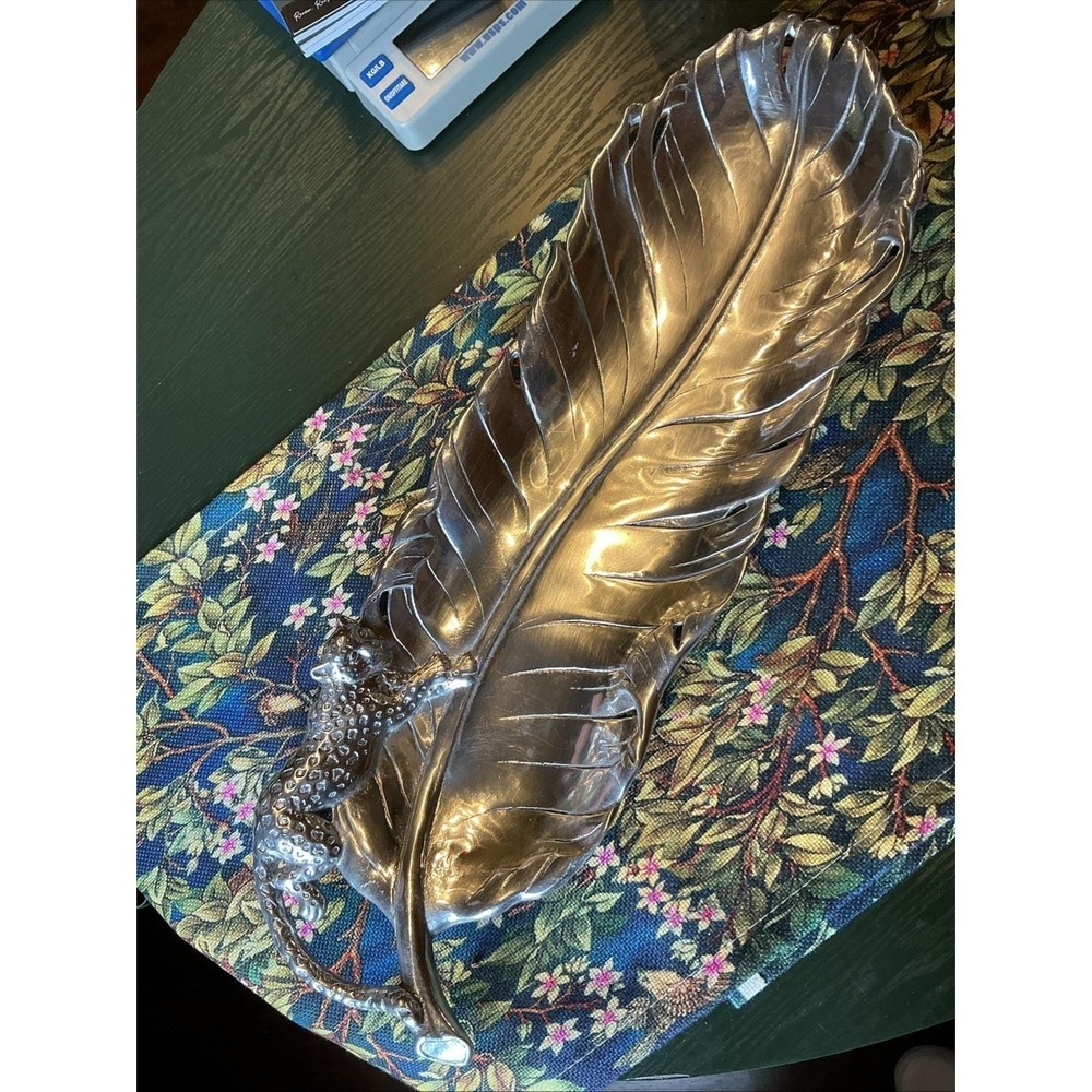 VTG 1999 Arthur Court 19" Aluminum Leaf Leopard/Cheetah Oblong Serving Tray
